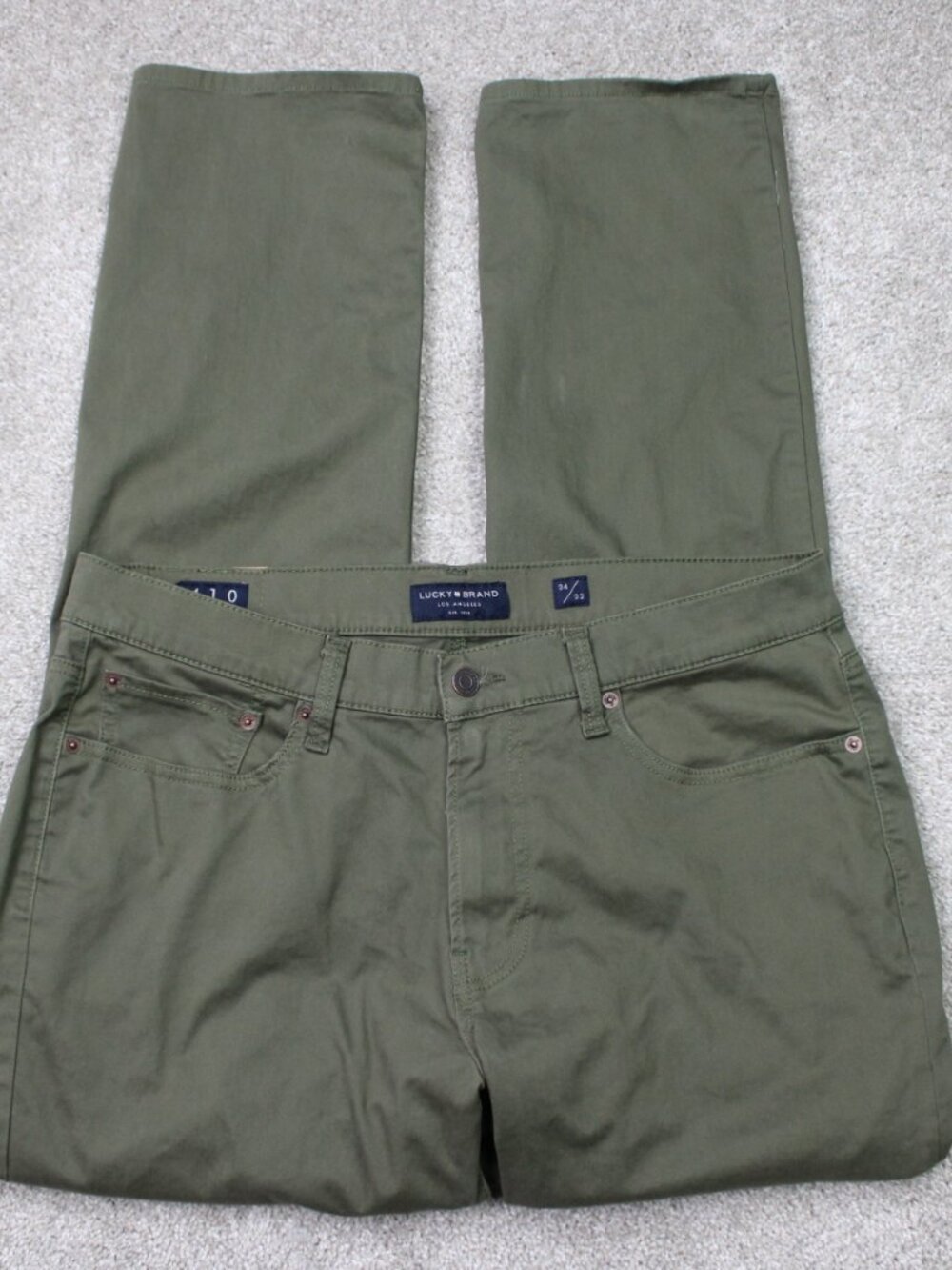 Lucky Brand Jeans Mens 34x31 Green 410 Athletic Slim Stretch 5-Pocket Straight